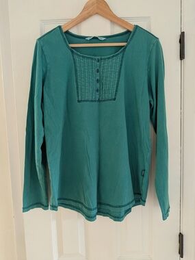 Woolrich Women's Teal Green 100% Cotton Long Sleeve Henley Shirt Size Large